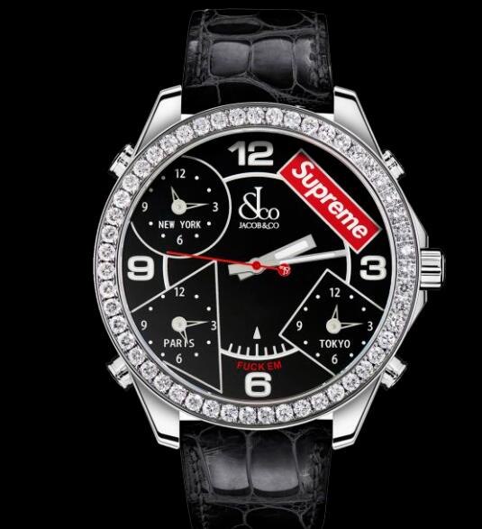 Jacob and Co SUPREME FOUR TIME ZONE BLACK LACQUERED DIAL (40MM) Replica Watch